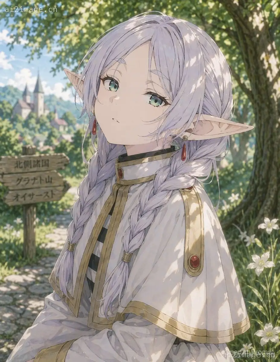 森林小径上的动漫精灵少女