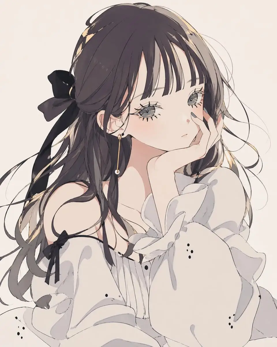柔和单色动漫少女肖像 | 日漫插画风提示词