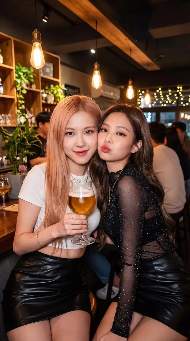 K-pop偶像Rosé和Jennie在酒吧自拍