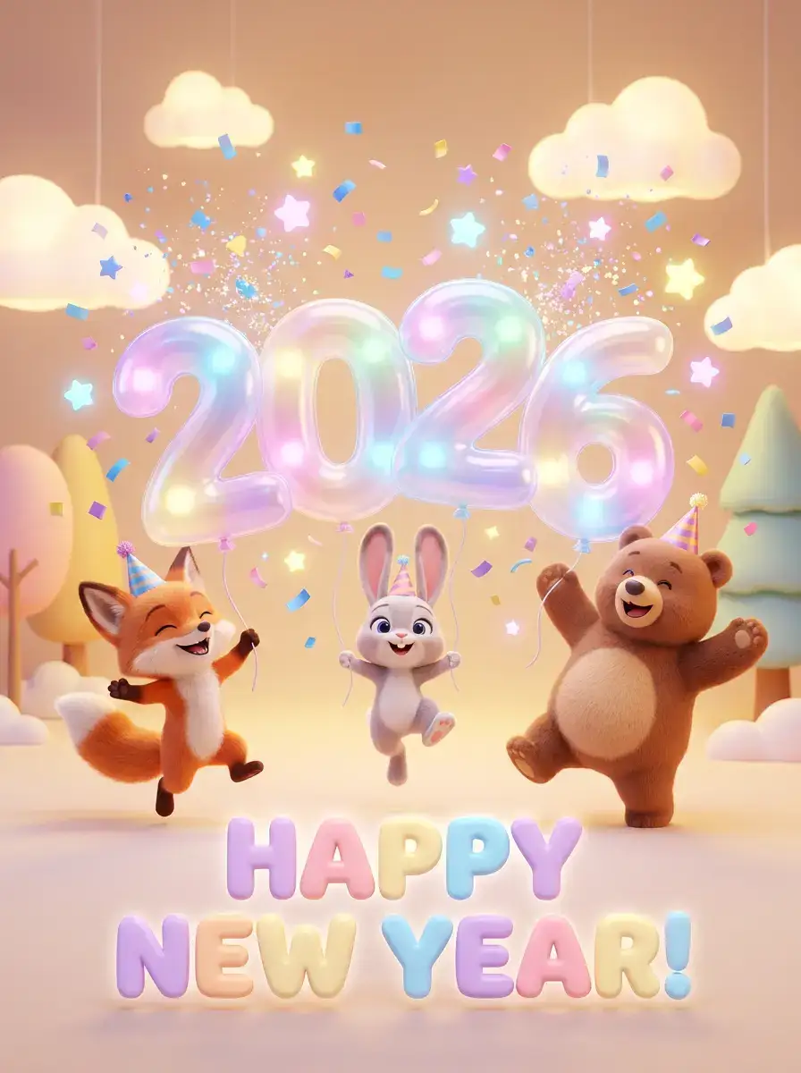 3D动物角色新年贺卡