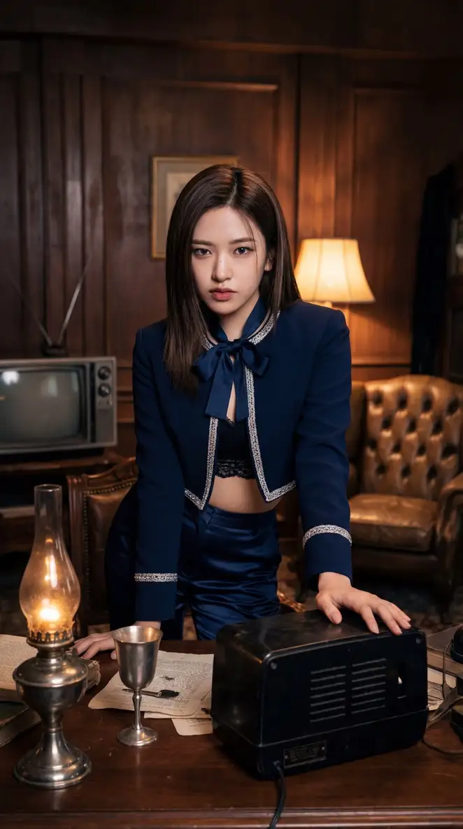 KPOP偶像在复古房间中的电影感灯光