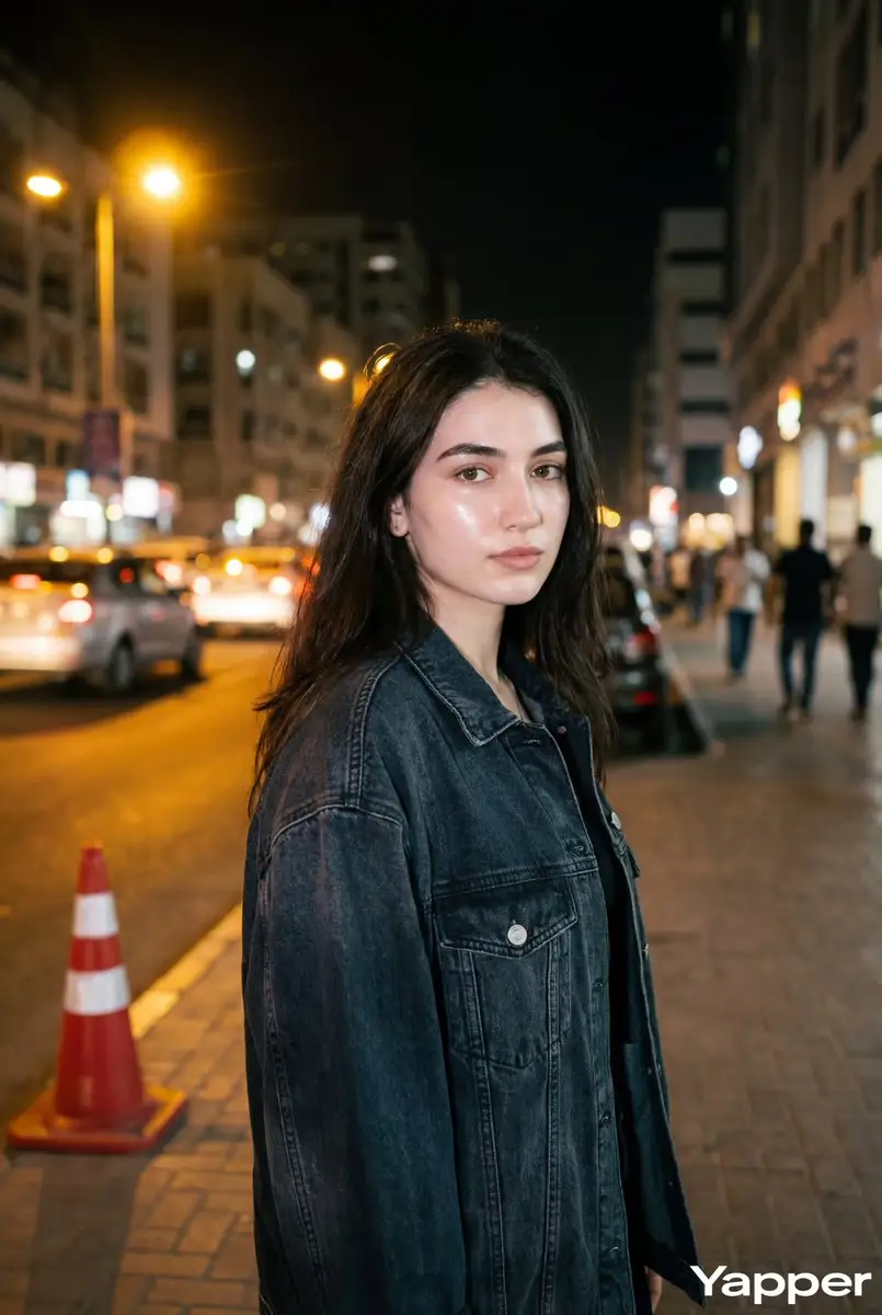 夜晚街头闪光灯人像