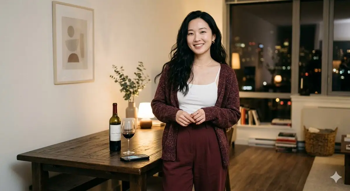 休闲夜景中的亚洲美女