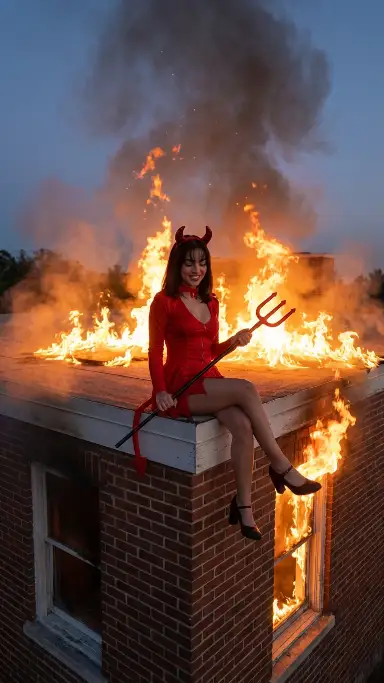 黄昏时分,燃烧屋顶上的魔女