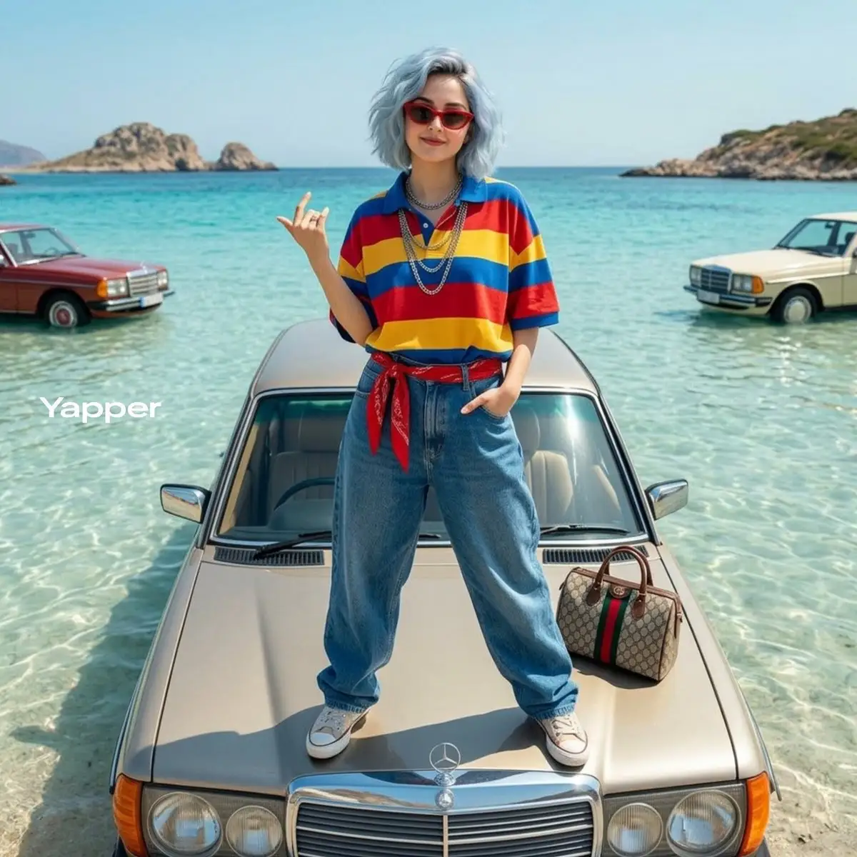 时尚女性与海中老爷车