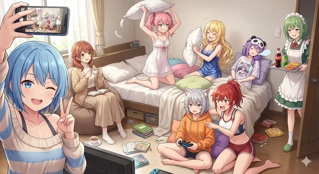 动漫女孩聚会场景