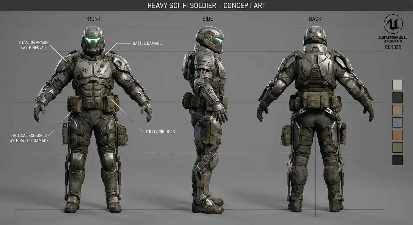 次世代科幻士兵三视图 (Realistic Sci-Fi Soldier)