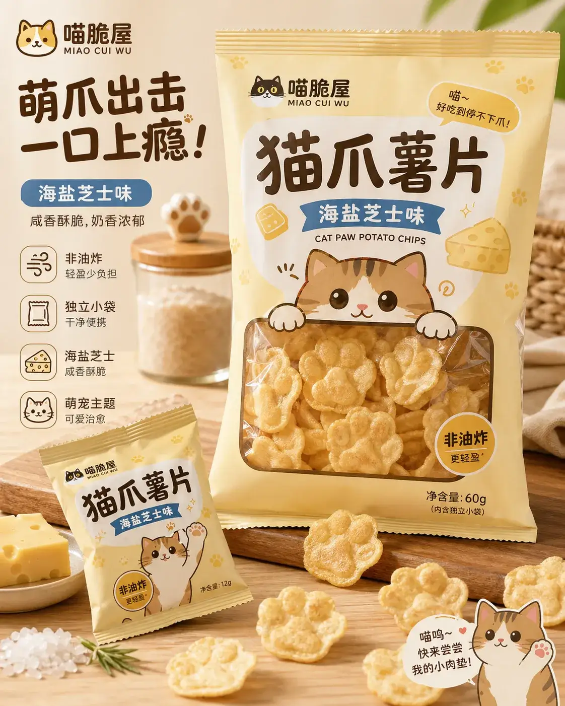喵脆屋猫爪薯片包装