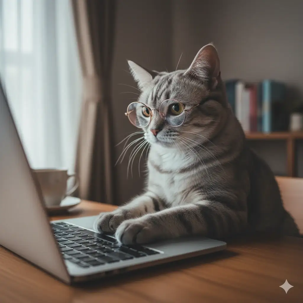 用这个AI提示词,一键生成“猫咪在电脑前打字”的爆款图片