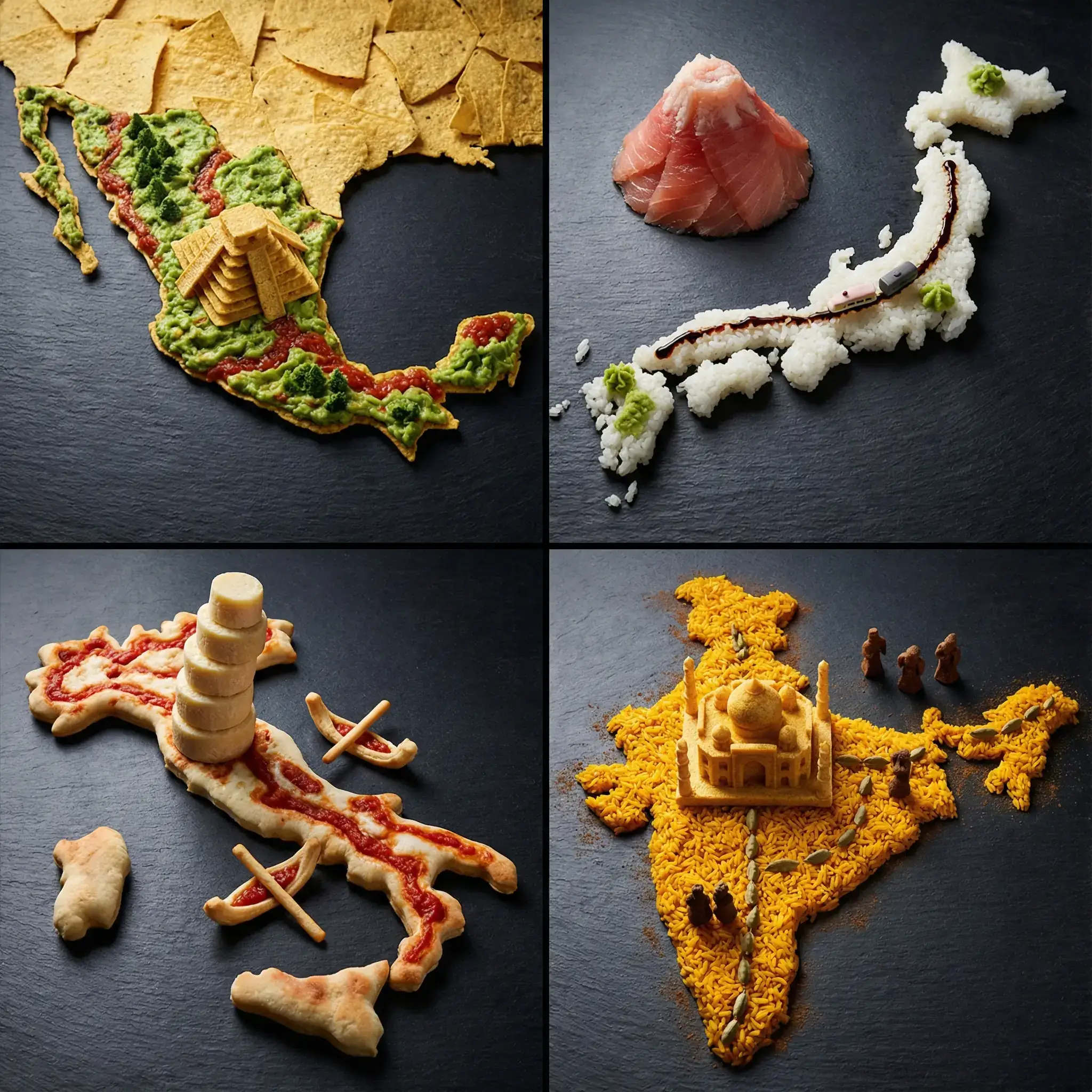 用各国国菜重建的2x2国家网格食物艺术