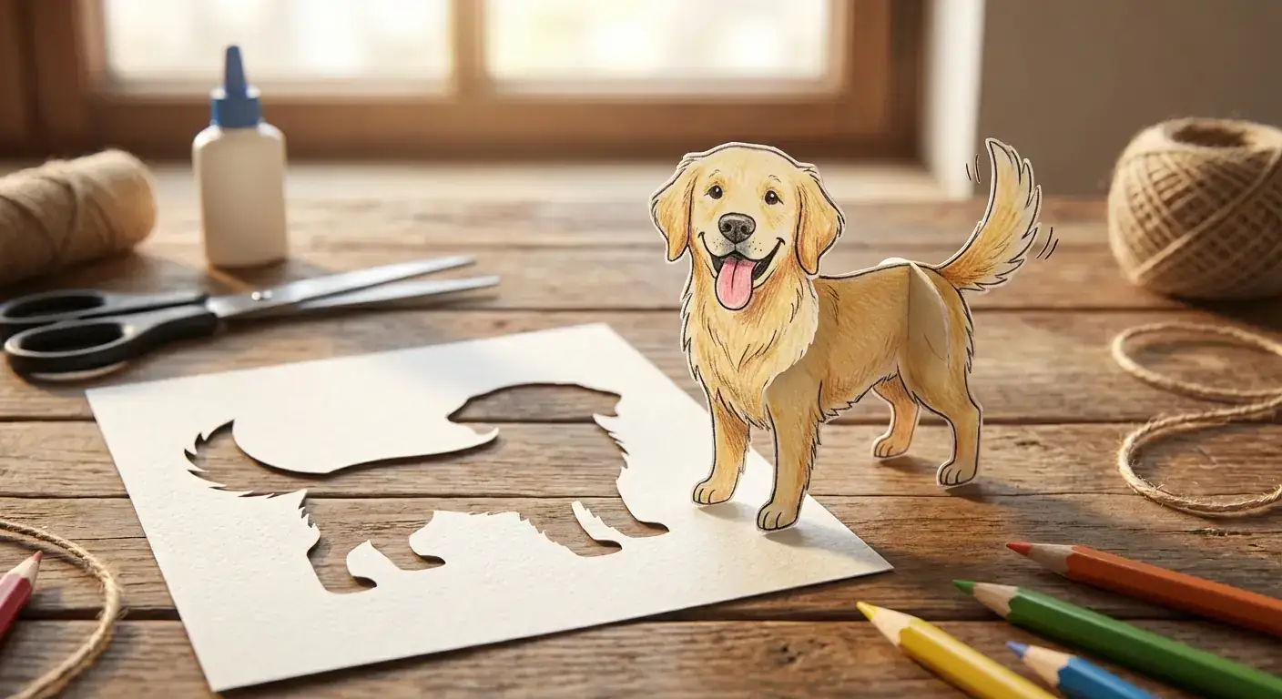 奇趣手工纸艺:3D立体剪纸金毛犬