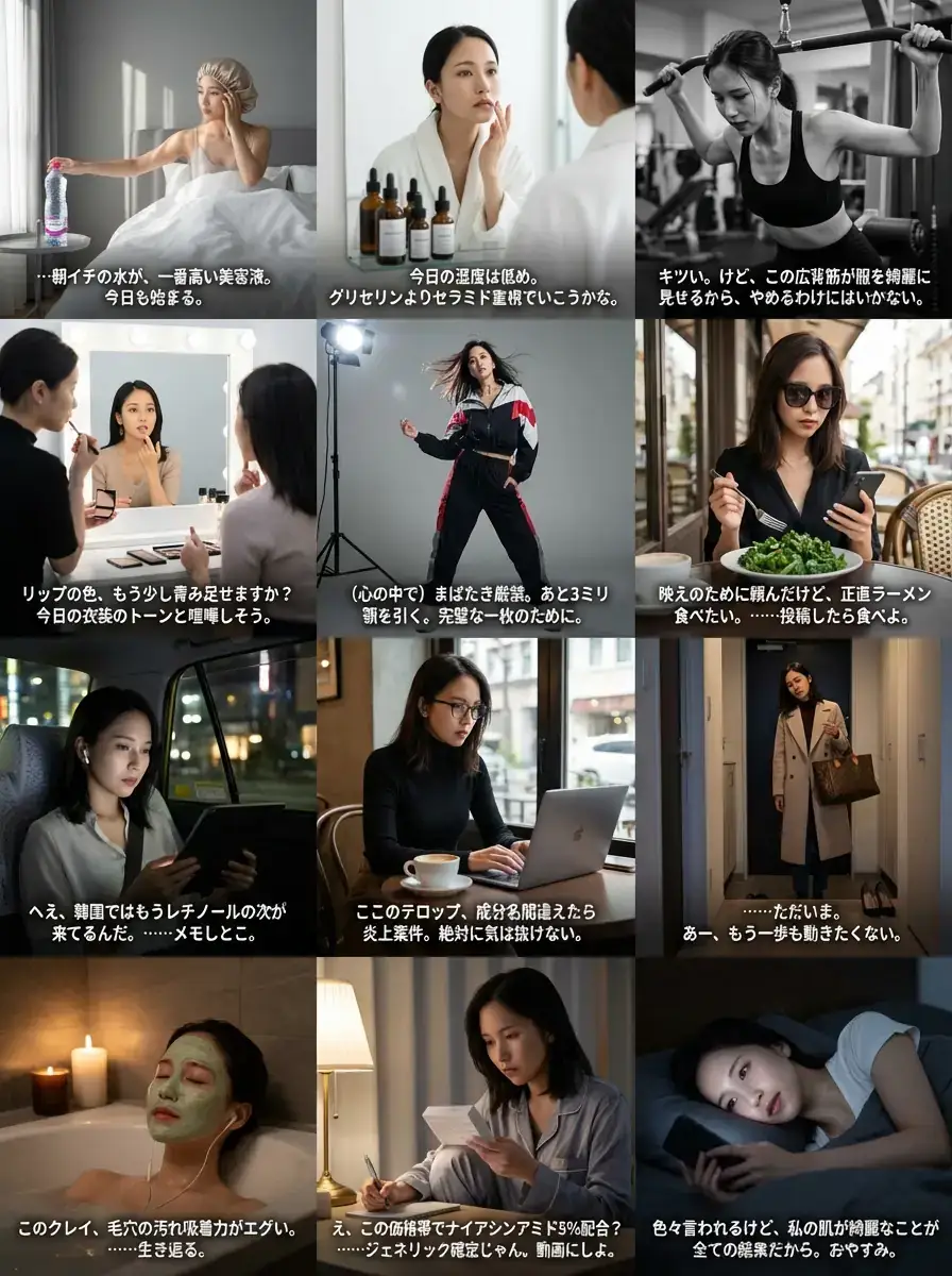 日本美妆博主24小时日常:12宫格照片拼贴网格