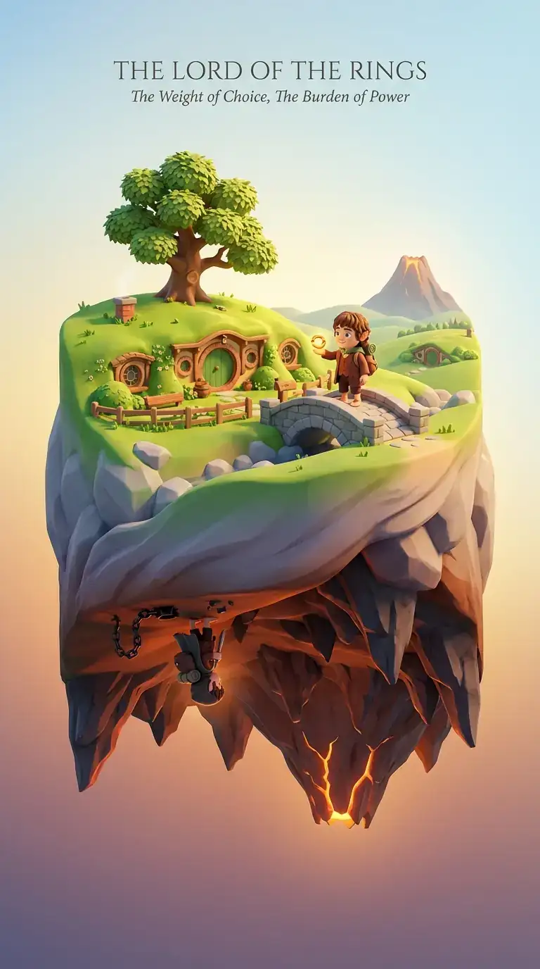浮空倒置双重世界等距透视场景:电影故事场景
