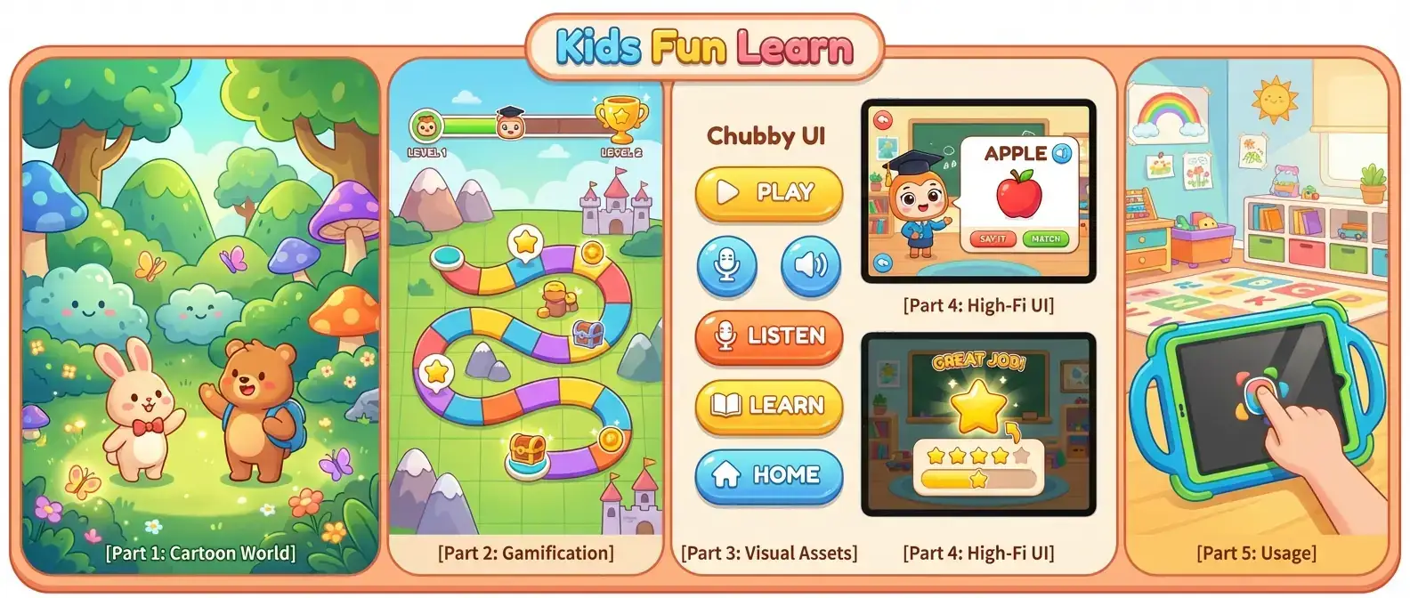 在线教育:儿童英语学习 App (Playful UI)