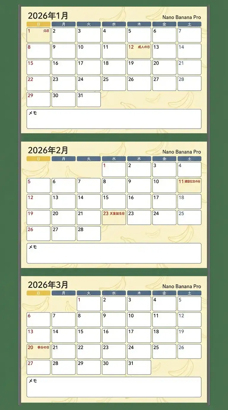 2026年日本日历设计:12月竖版布局配节日标注和书写空间