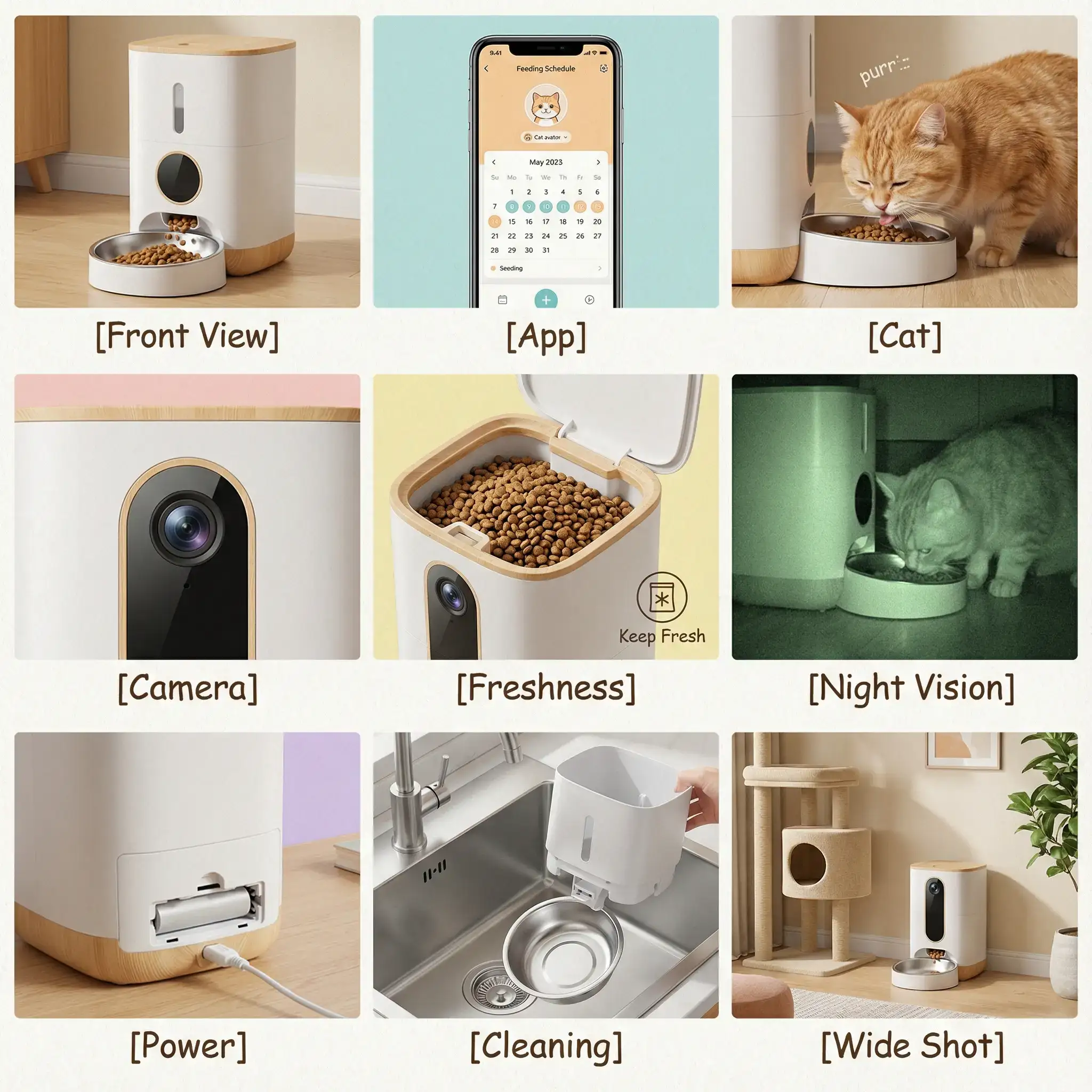 智能自动猫咪喂食器 - 10宫格宠物科技产品展示海报