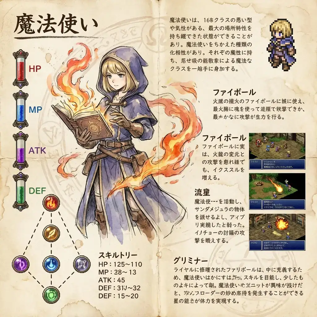 复古 JRPG 攻略本风格:角色设定与技能树版面设计
