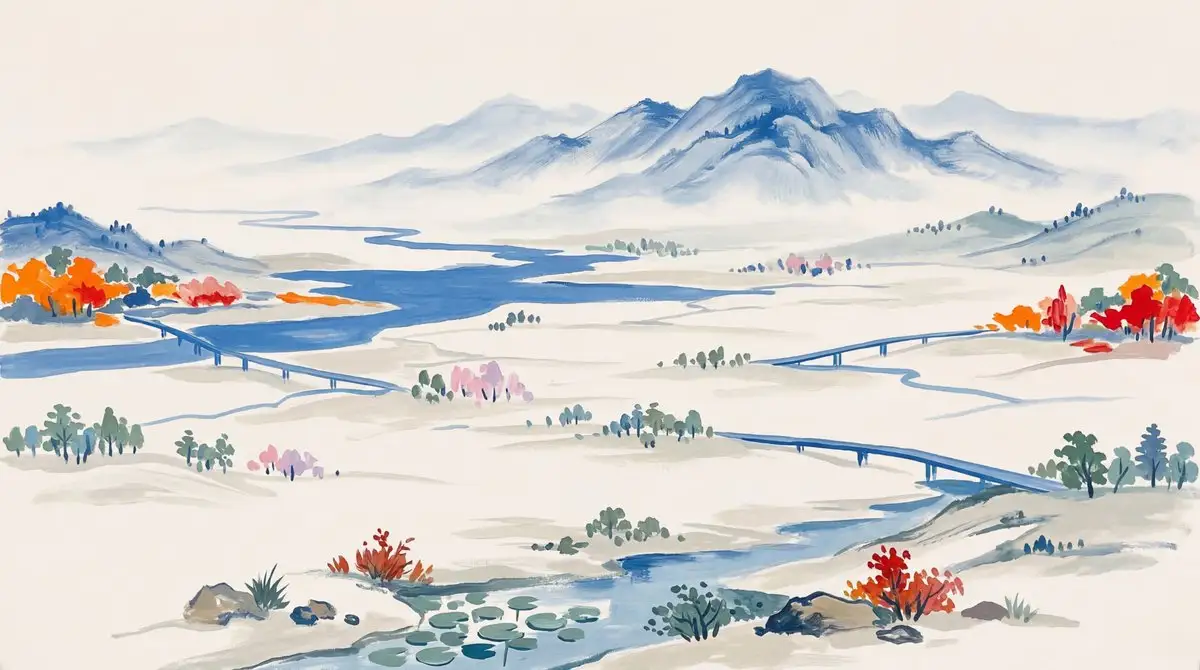 带调色板的远景风景画