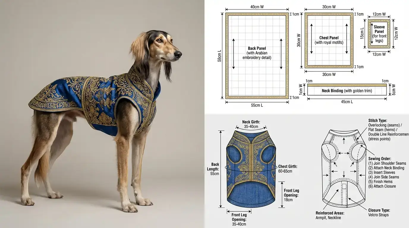 阿拉伯萨路基犬宠物服装技术规格:打版与工艺图解