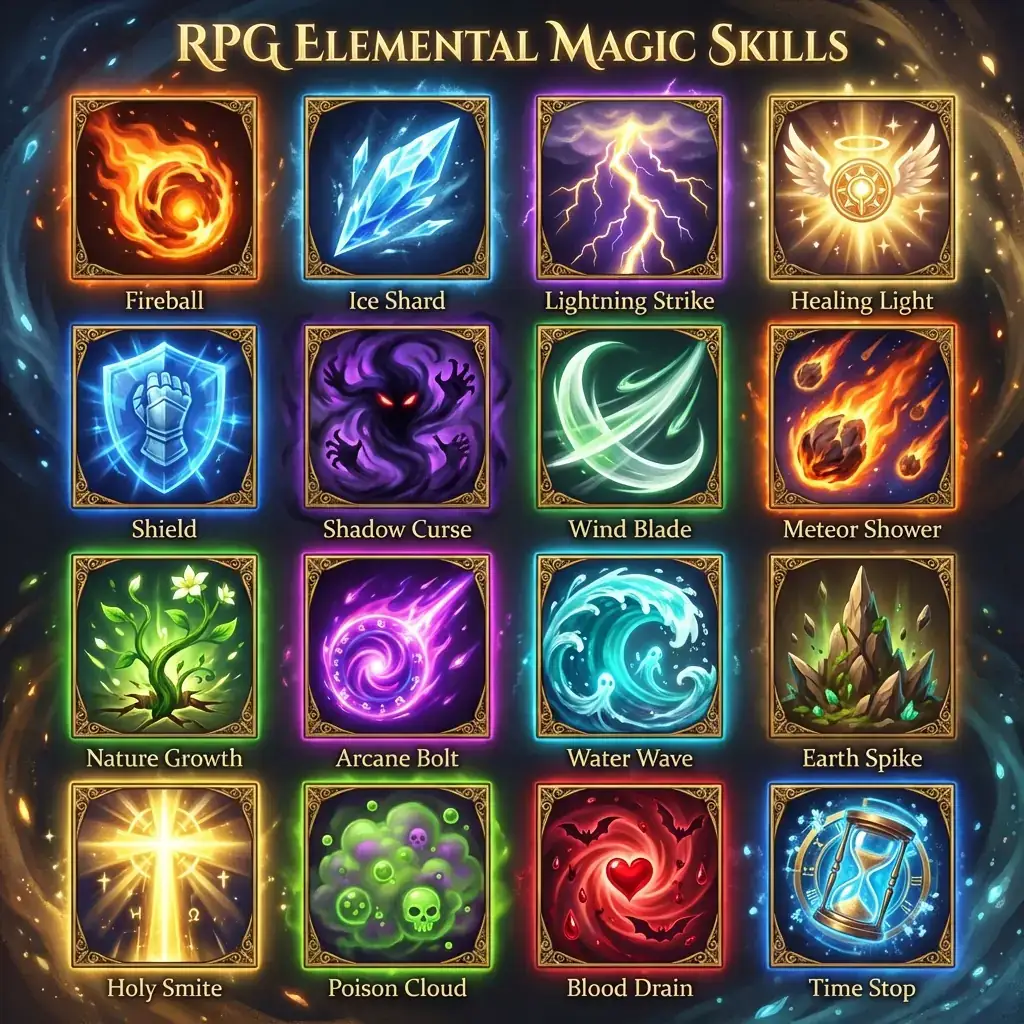 RPG 元素魔法技能图标 (Magic Skill Icons)