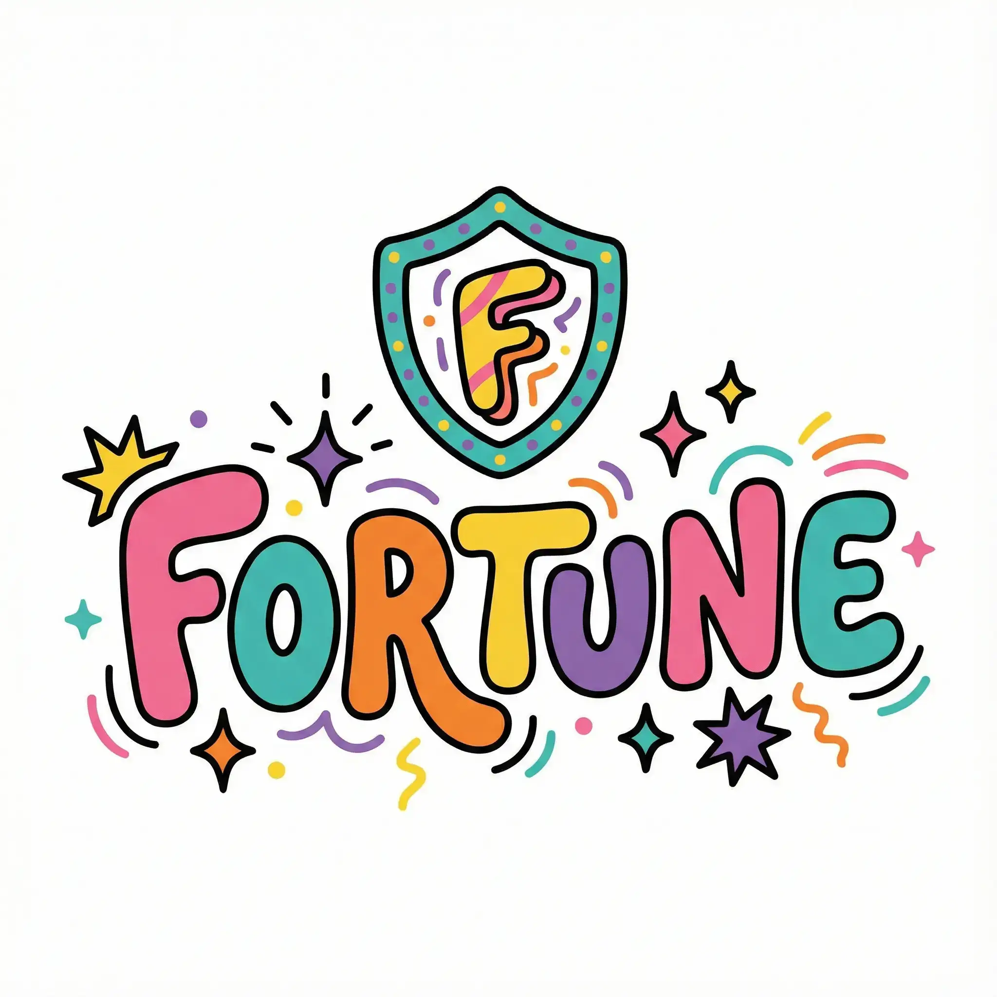 卡通风格彩色Logo插画,配有粗黑色轮廓线