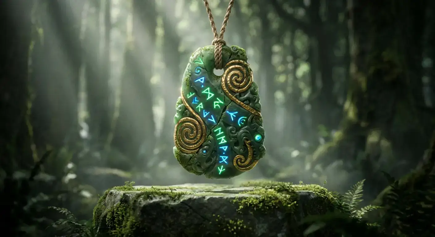 毛利玉石吊坠:传统绿石文物的史诗奇幻电影级艺术重构