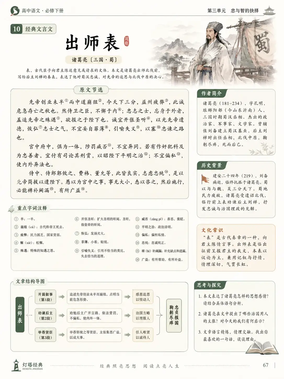 灯塔经典出师表教材页