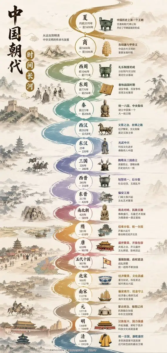 中国朝代河流时间轴信息图设计