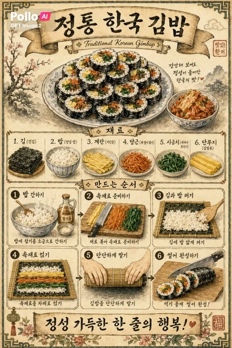 复古韩式紫菜包饭食谱海报设计