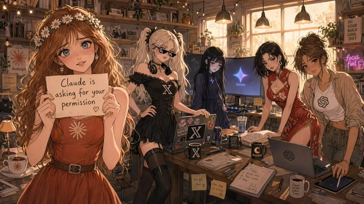 动漫工作室少女与日落:创意AI人物插画