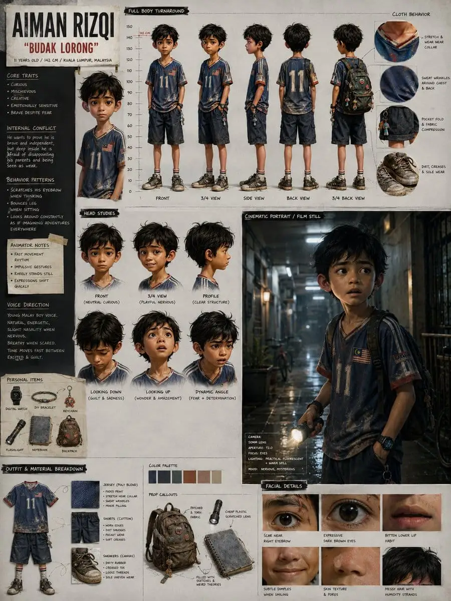 电影级马来西亚动画角色设计:11岁男孩Aiman Rizqi