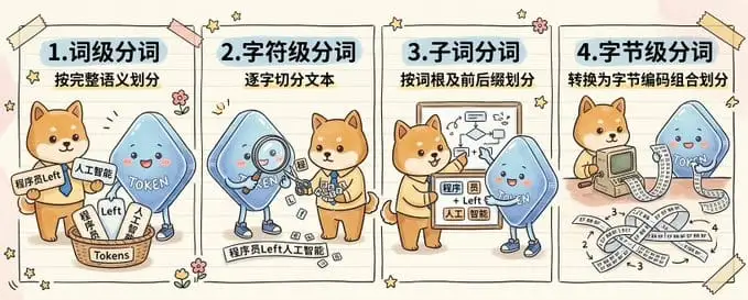 可爱的四格分词科普信息图|AI分词方法对比