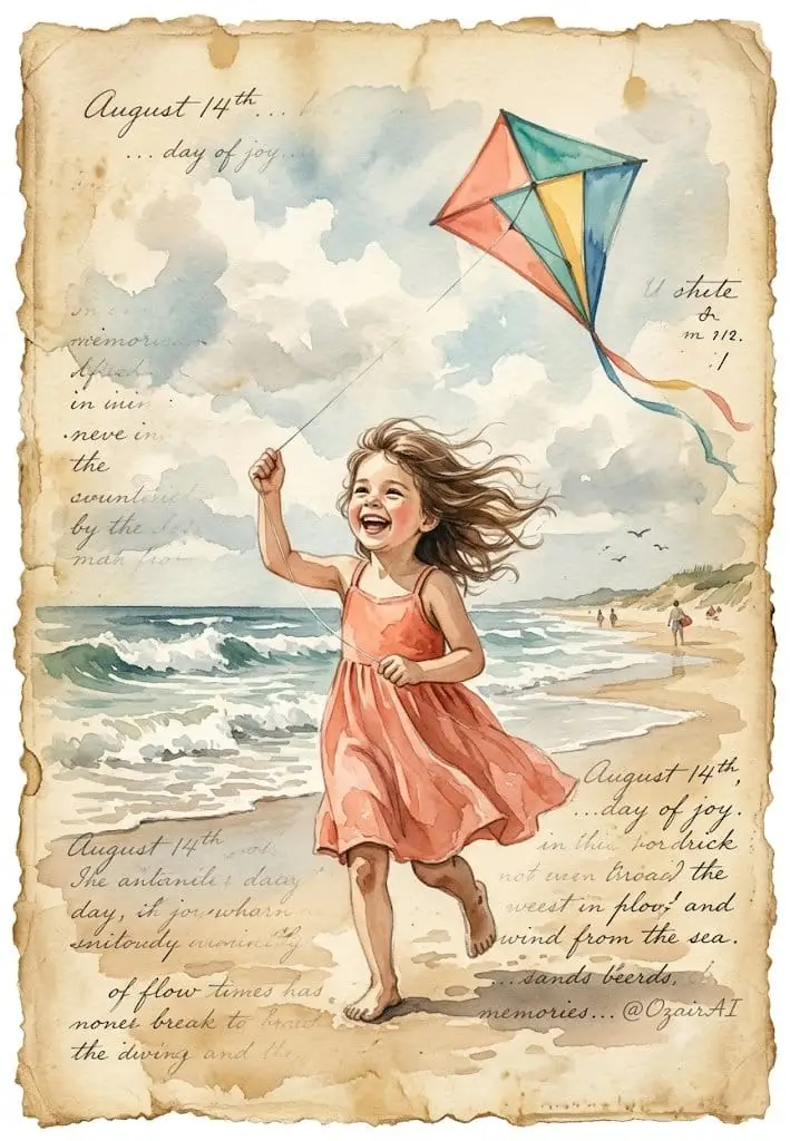 海滩风筝·复古水彩插画创作