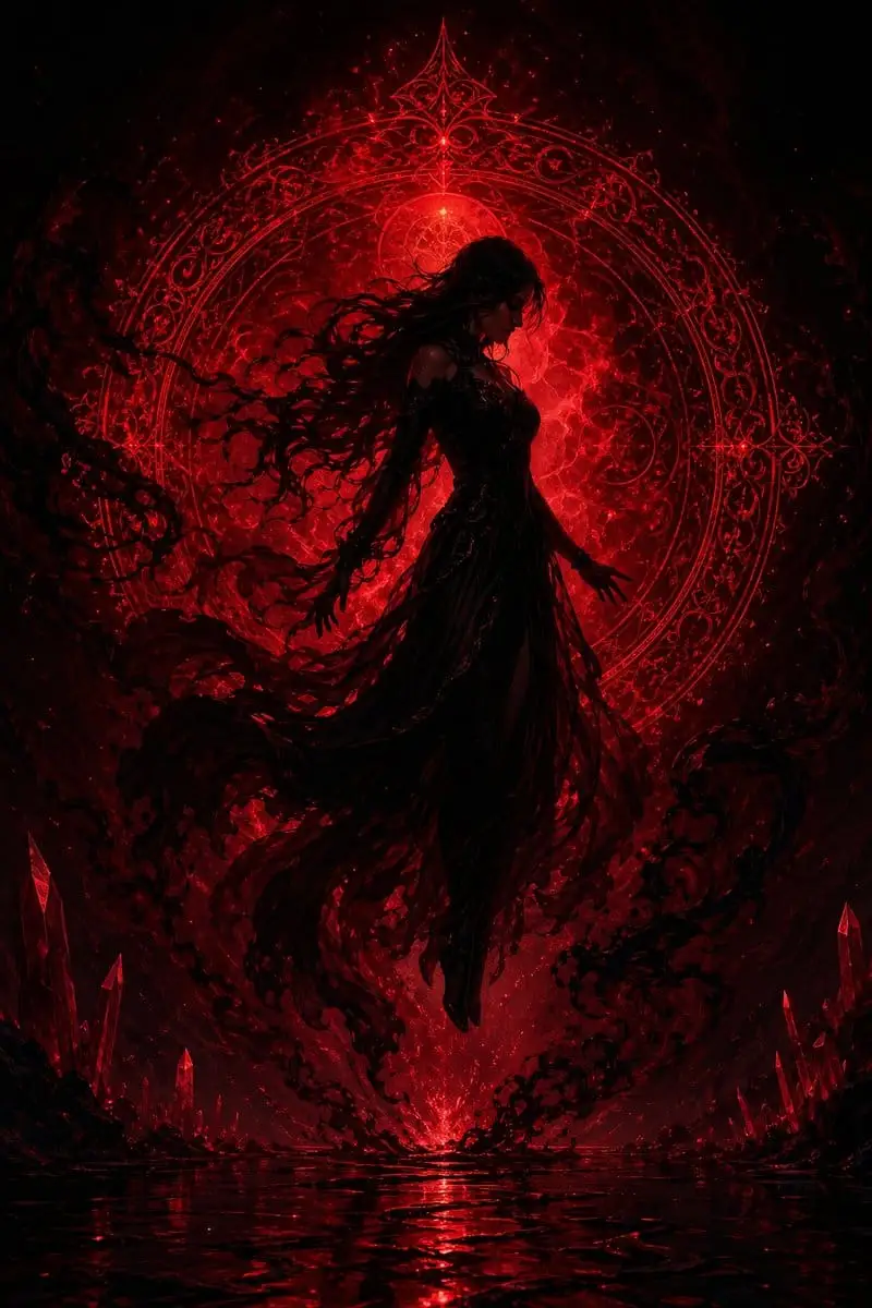 深红暗黑女巫仪式 | 暗黑奇幻插画