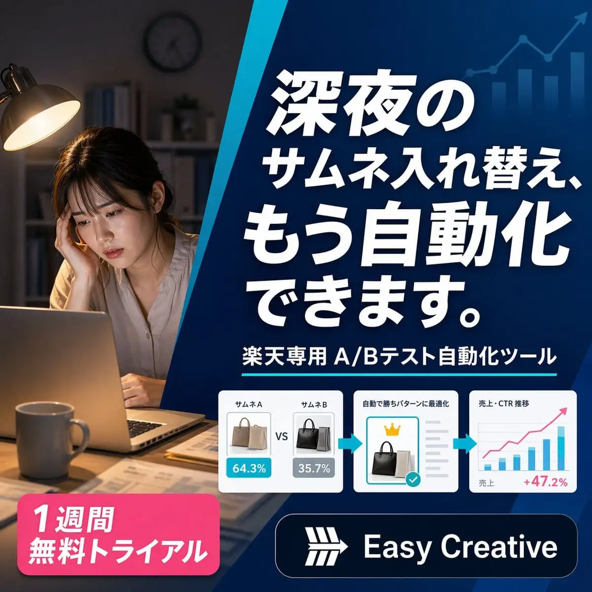 日式SaaS夜间广告横幅 | 电商自动化工具推广