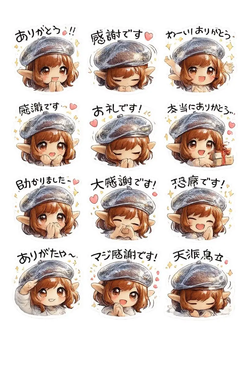 精灵女孩感谢贴纸集 | 手绘水彩Q版贴纸Prompt