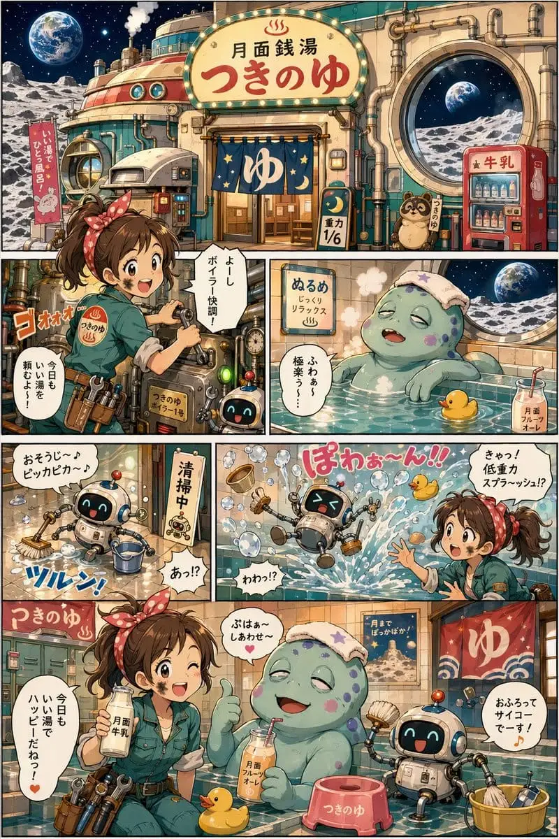 月面澡堂喜剧漫画:太空昭和风日式分镜生成器