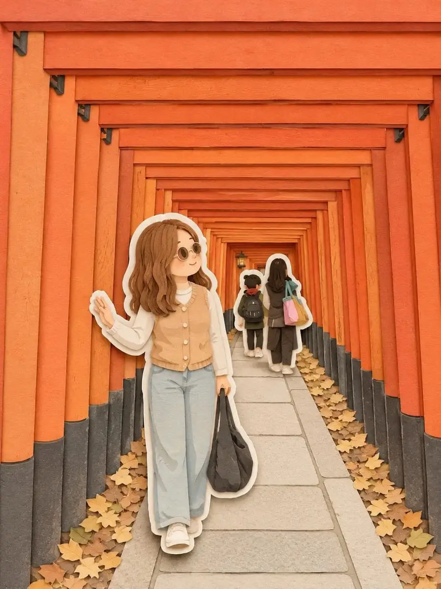 京都纸雕风·鸟居漫步 | 动漫少女3D剪纸艺术