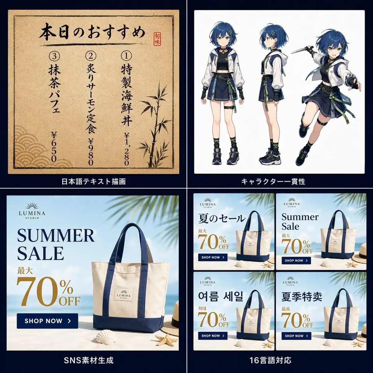 AI图像能力矩阵:2x2功能宣传网格