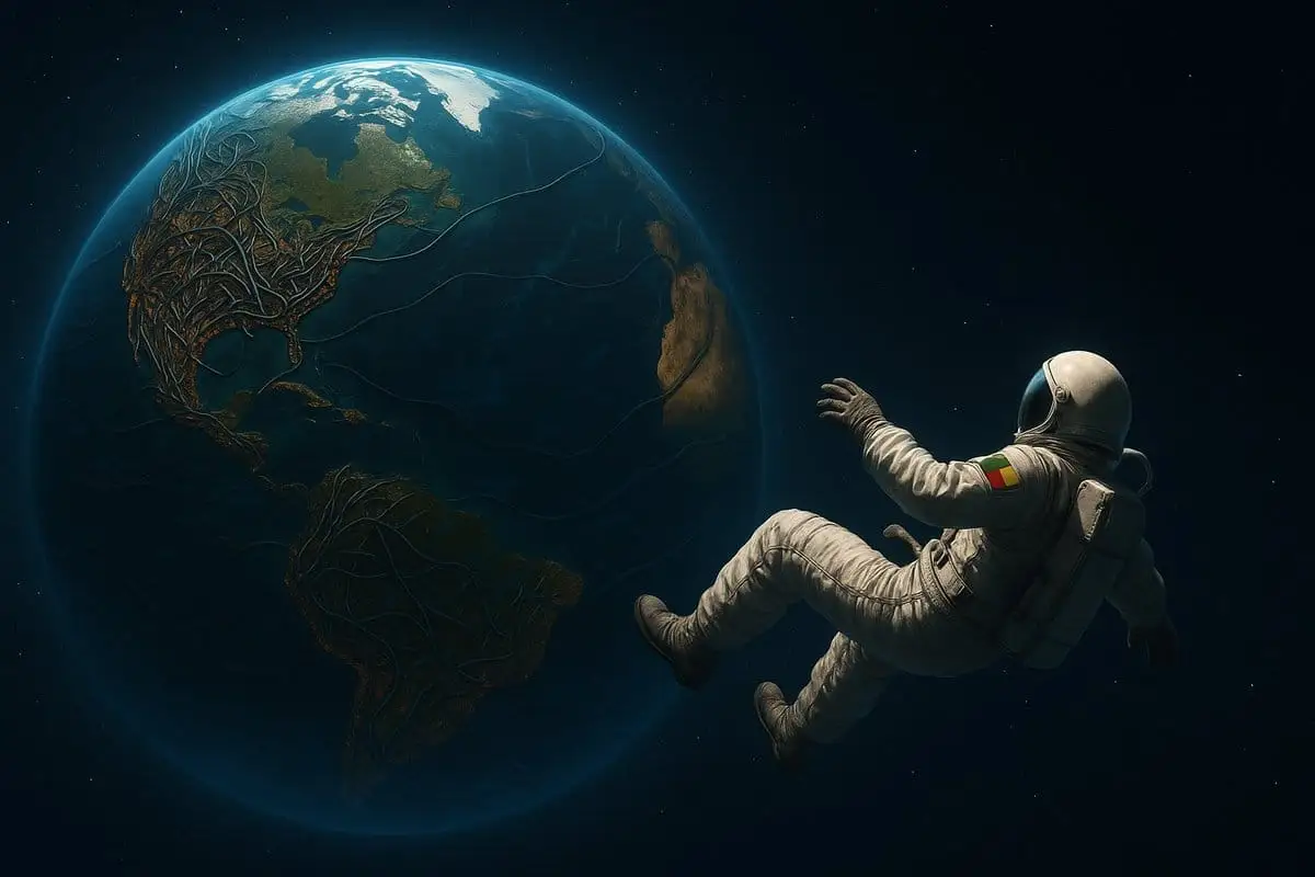 宇航员与生命地球:超现实太空壁纸