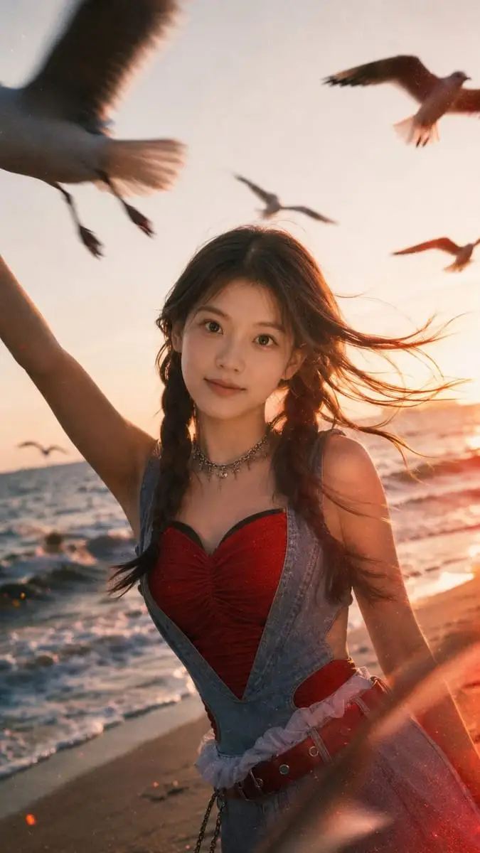 电影感逆光海边人像写真
