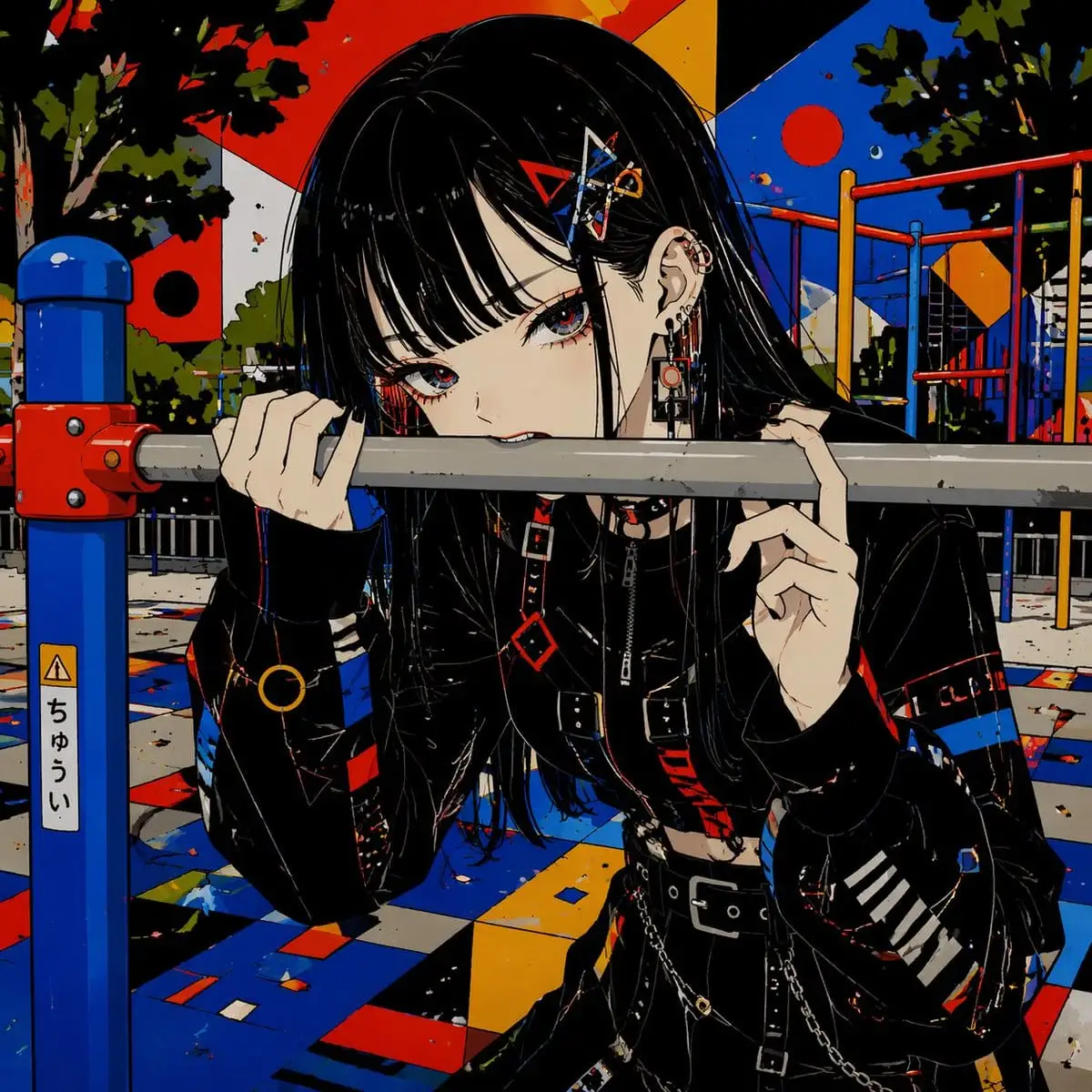 哥特风动漫少女·游乐场栏杆挑衅