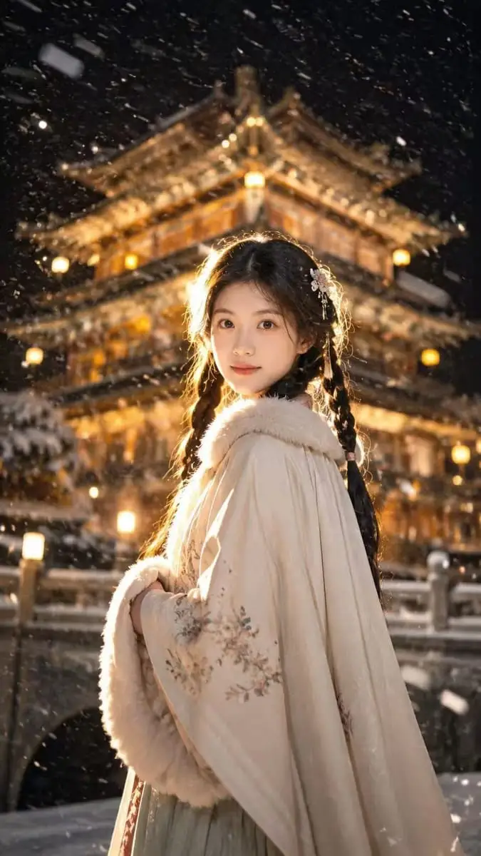 东亚古风雪夜电影感人像创作