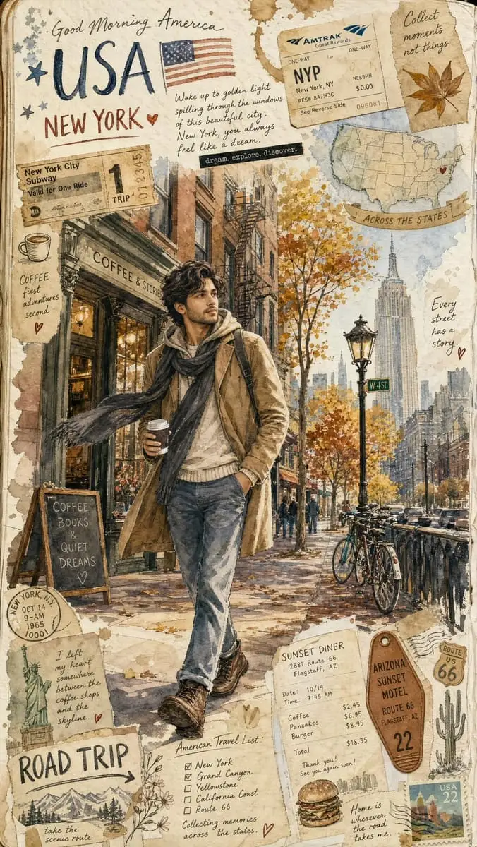 梦幻美国旅行手账:水彩手绘插画创作指南