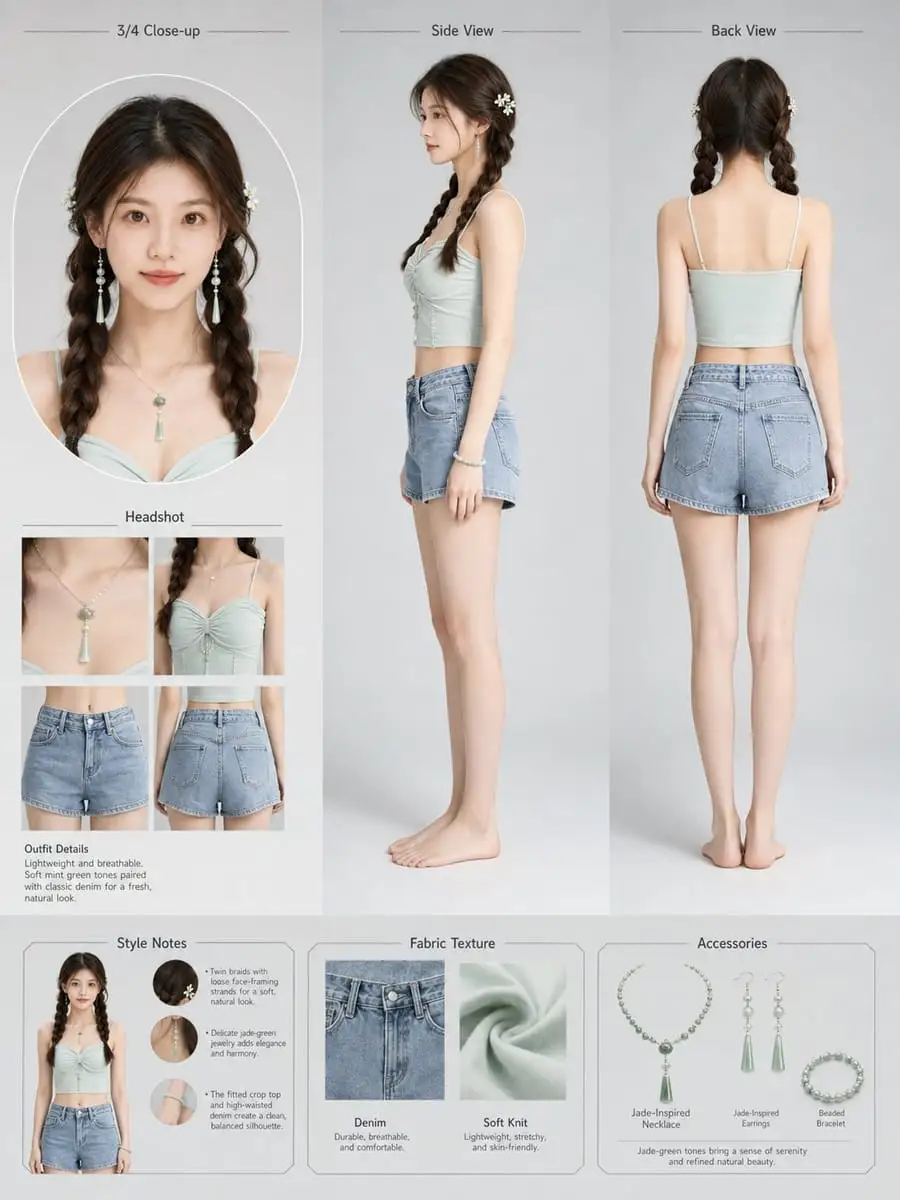 薄荷绿穿搭时尚参考表 | 多角度超写真摄影模板
