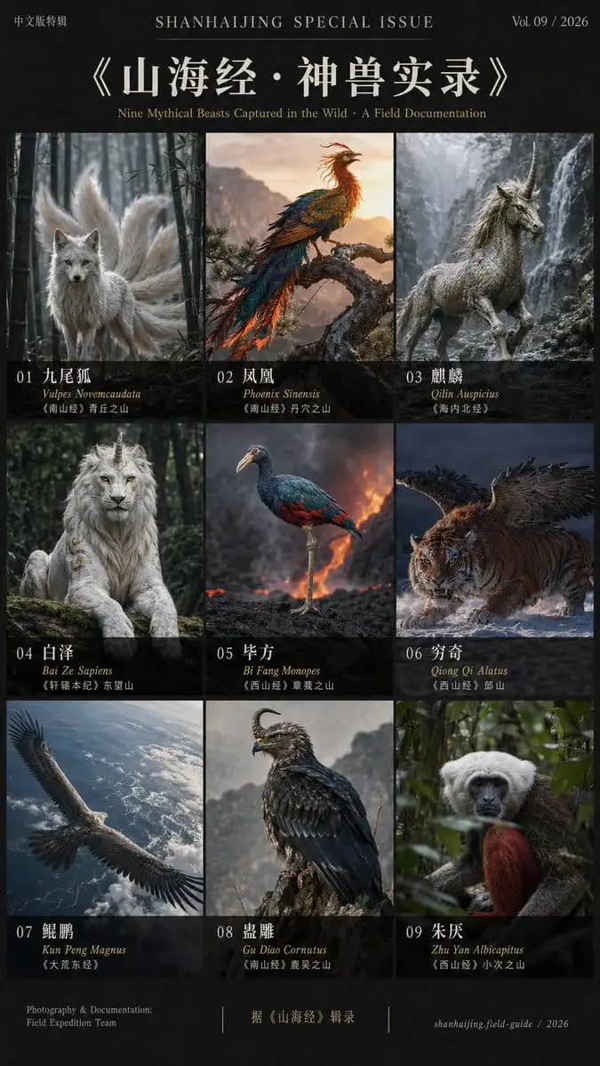 山海经神兽摄影海报 | 国家地理风格九宫格