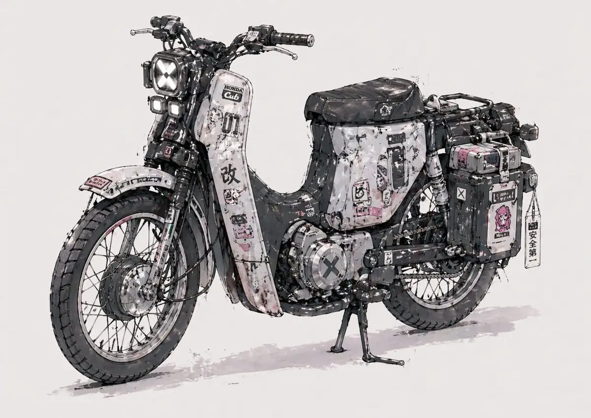 风化复古弯梁机车：后启示录改装概念插画