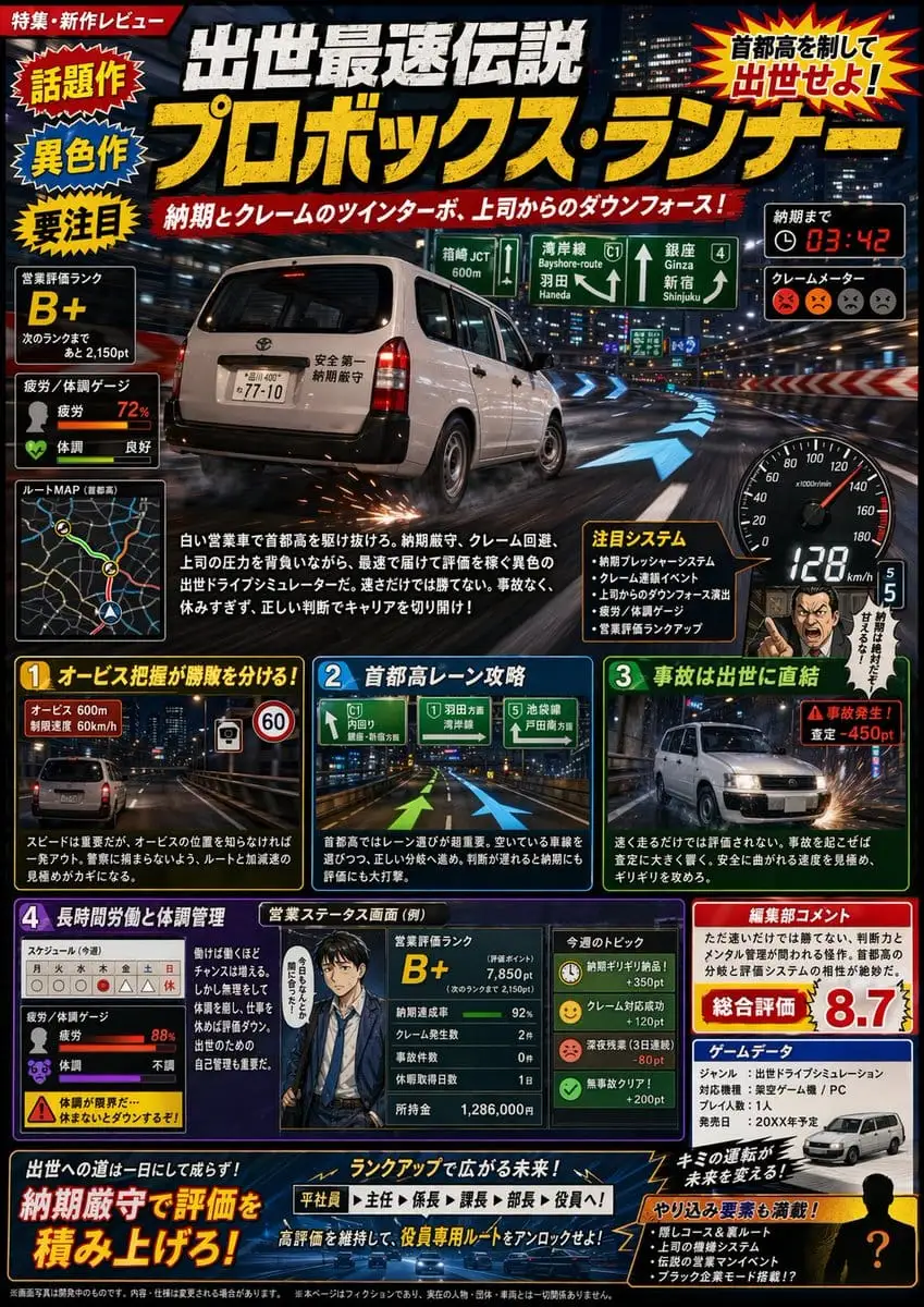日本游戏杂志风:虚构驾驶模拟专题页