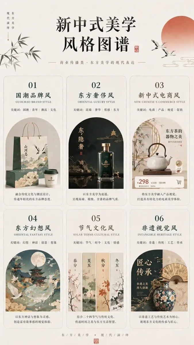 新中式美学风格图谱 - 东方文化信息图海报