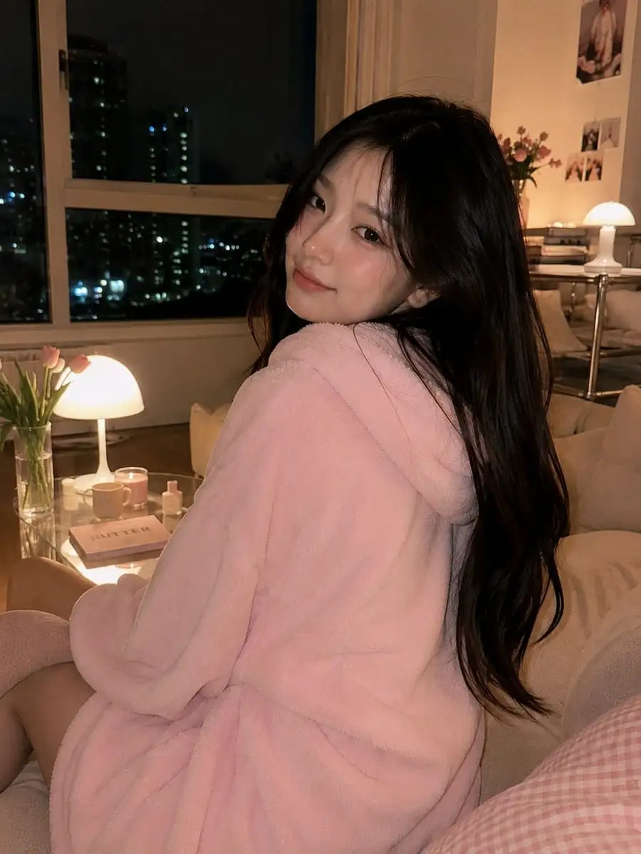 韩式治愈客厅人像 | 粉色卫衣少女温柔回眸